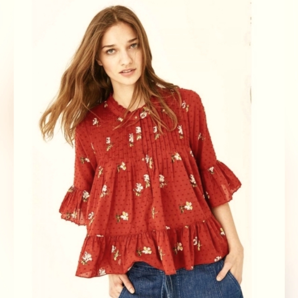 Ulla Johnson Scarlet Floral Ruffle Blouse